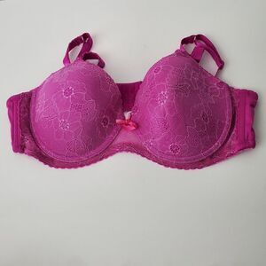 JOE BOXER WOMEN'S BRA SIZE 40C PURPLE WITH LACE FLORAL DESIGN UNDERWIRE